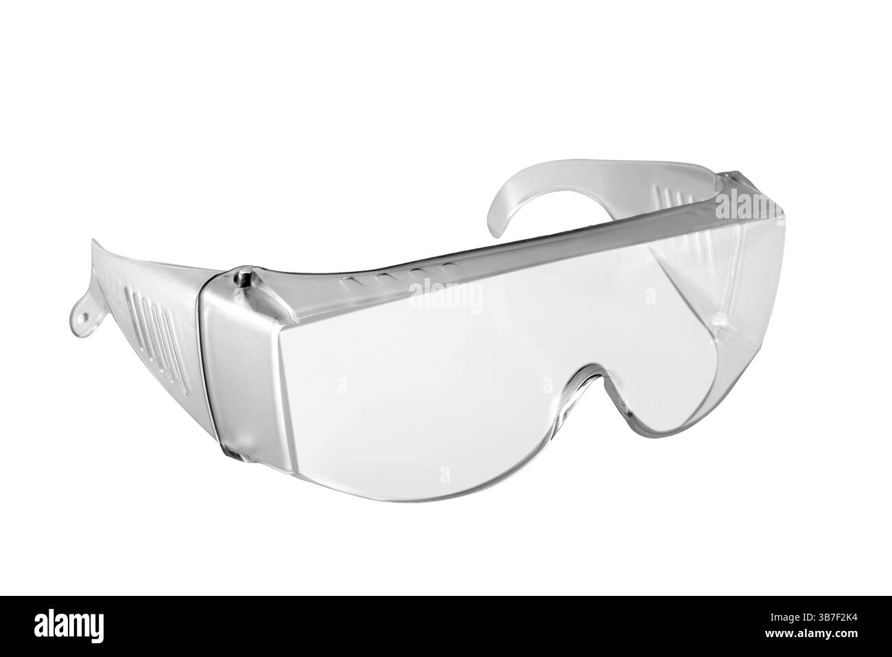 Klare Schutzbrille, isoliert auf weiß, mit Schneidepfad im Lieferumfang enthalten Stockfoto