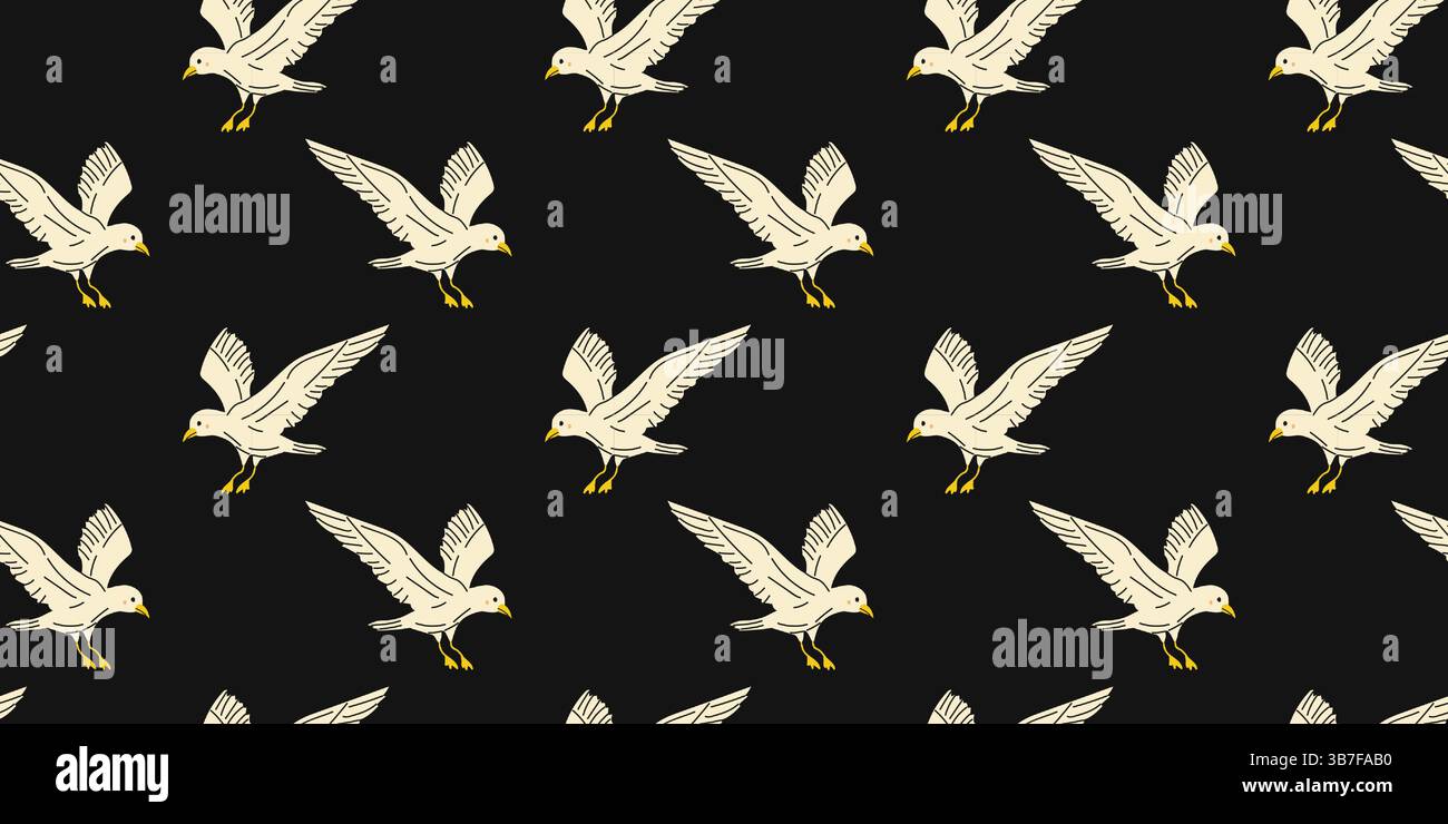 Muster weißer Vögel im Flug vor dunklem Hintergrund mit einzigartigem Design Stock Vektor