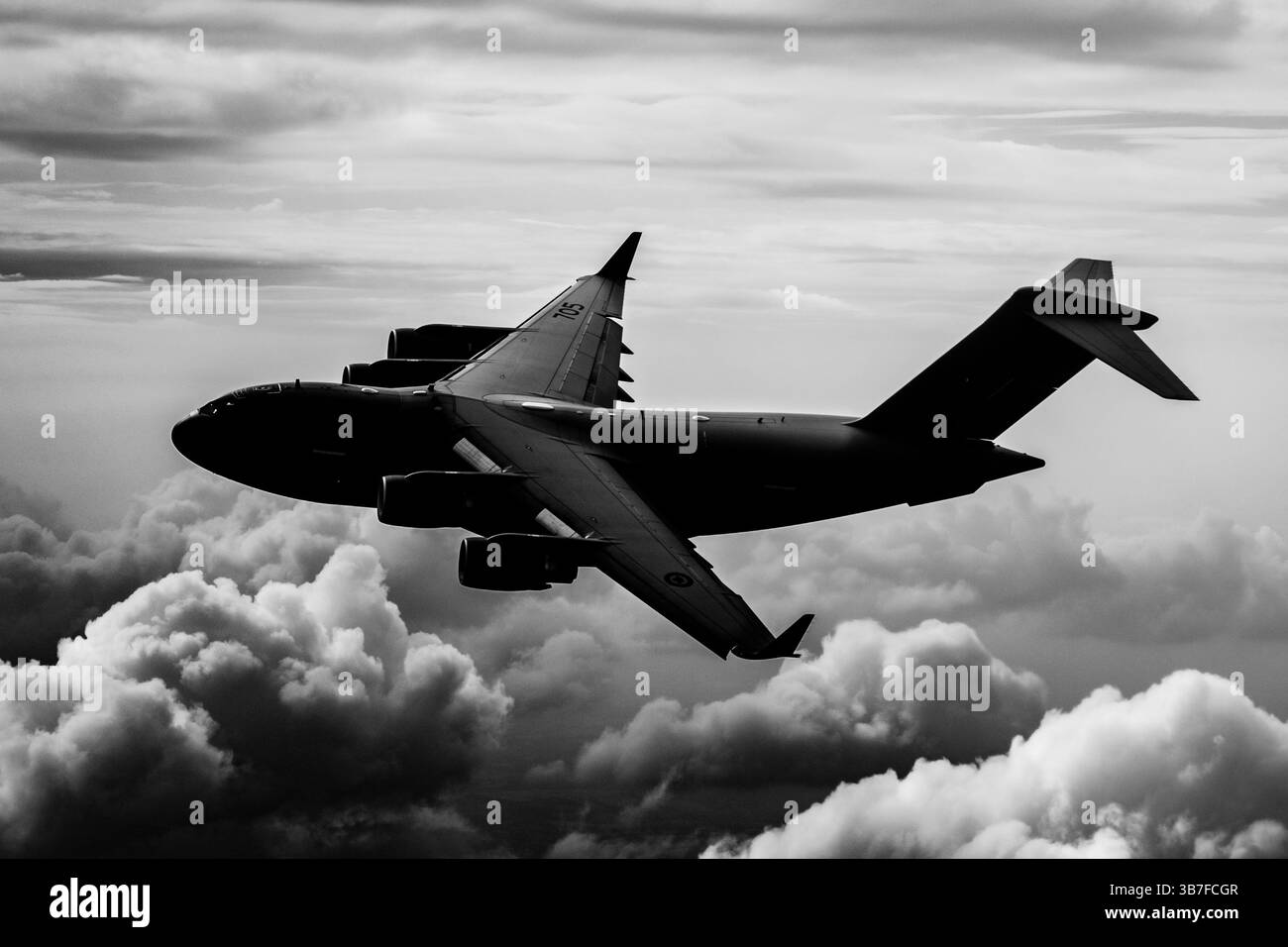 Die Boeing CC-177 Globemaster III der kanadischen Luftwaffe, registriert 177705, ist ein großes militärisches Transportflugzeug. Sie wird für strategische Luftbrücke, den Transport schwerer und überdimensionaler Güter und für humanitäre Hilfe in Notfällen eingesetzt. Stockfoto