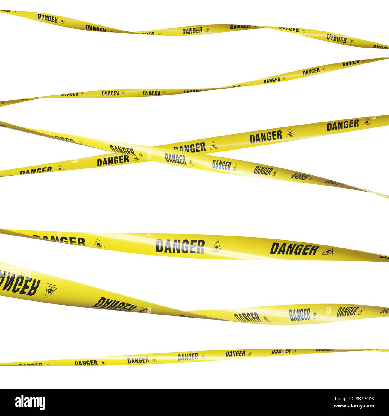 Gelbes Warnband Gefahrenbereich transparenter Hintergrund 3d Stockfoto