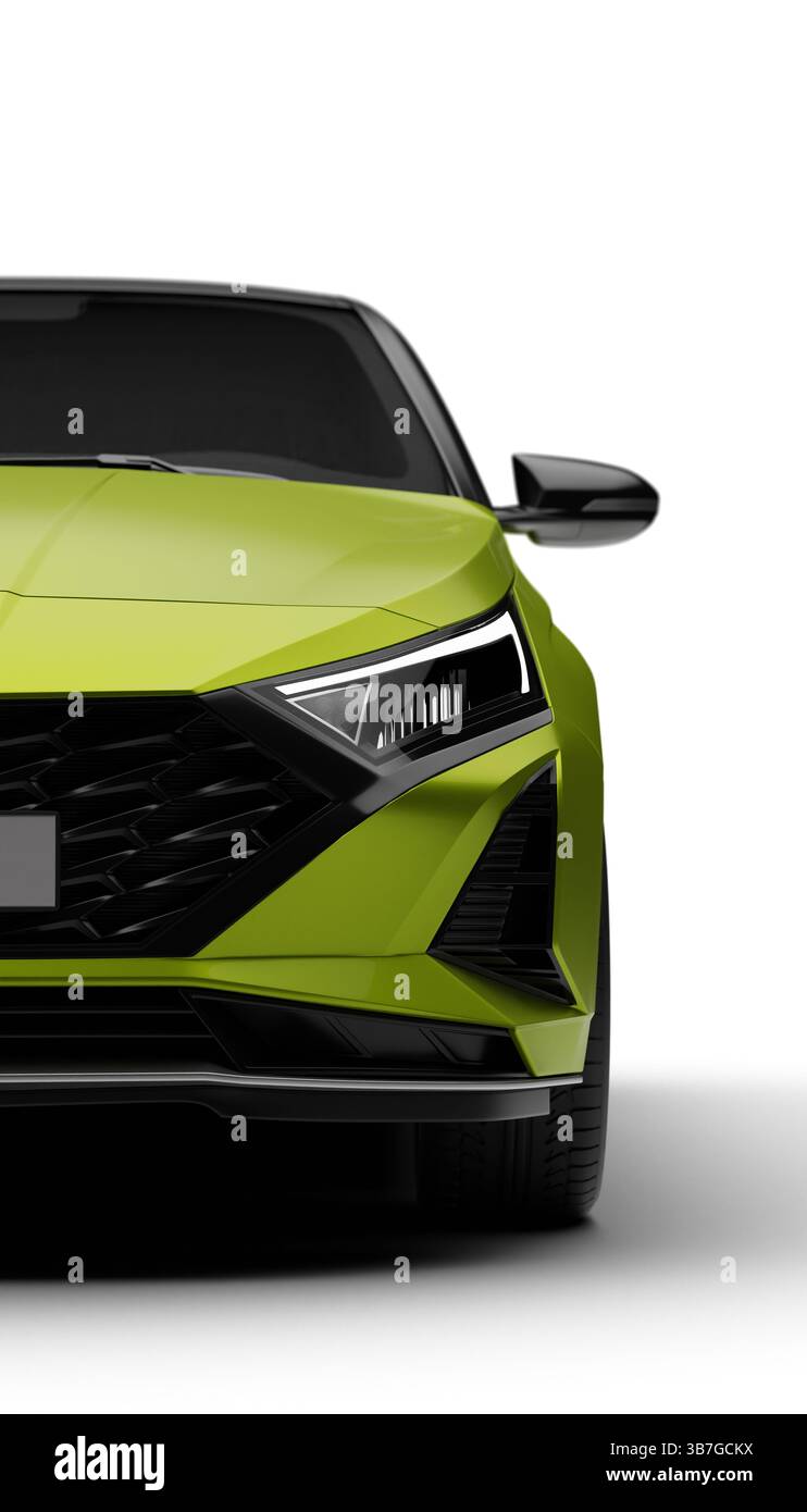 Izmir, Türkei - 6. Mai 2025: Nahaufnahme des linken Scheinwerfers des grünen Hyundai i20 2024 mit Lichtdesign und -Details. Stockfoto