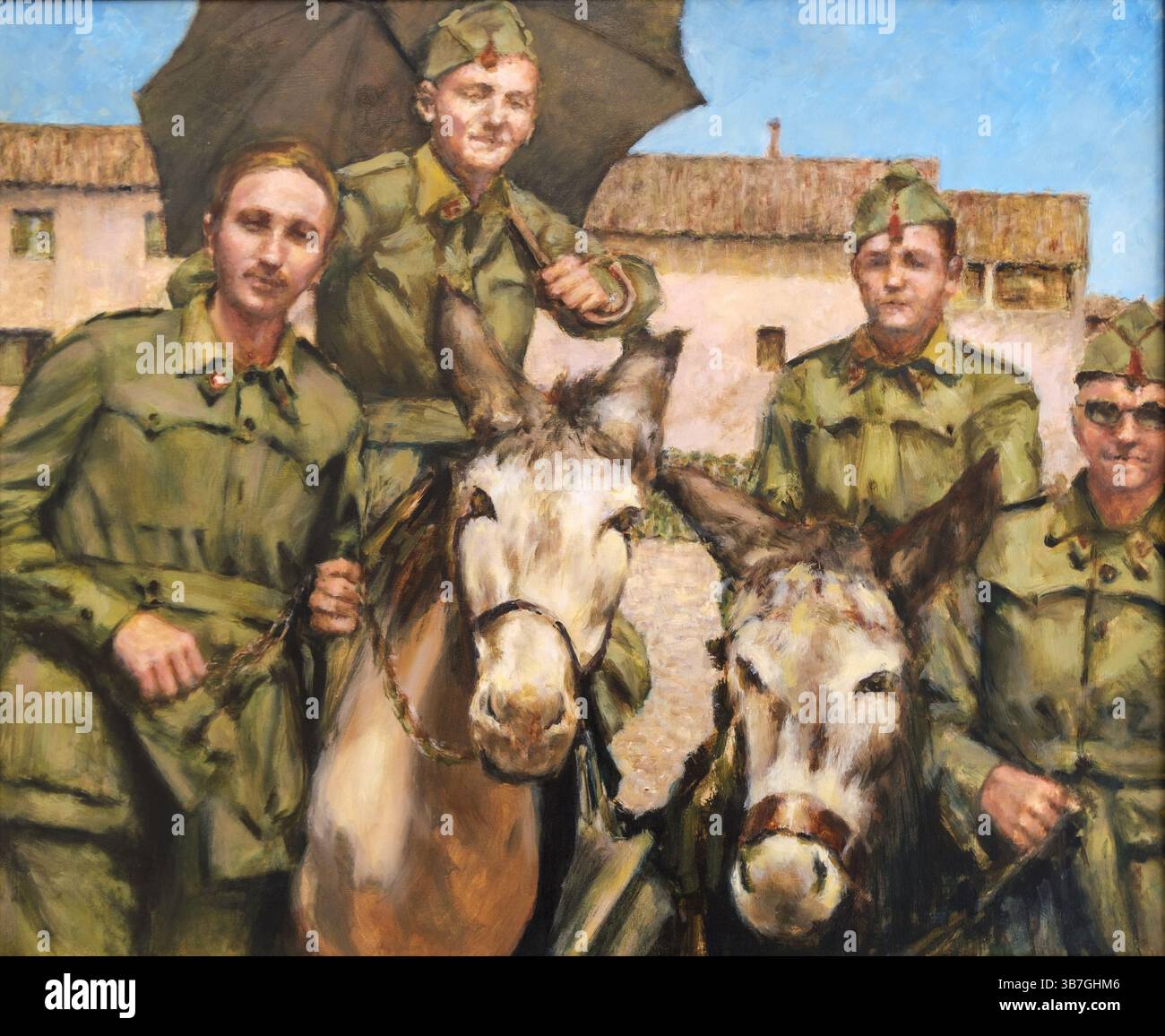 Jinetes y Montura, Öl auf Leinwand, Juan Carrio Martinez, Soldaten der spanischen Franco-Ära, Klosterkirche Santa Margarita, Palma, Mallorca, Balea Stockfoto