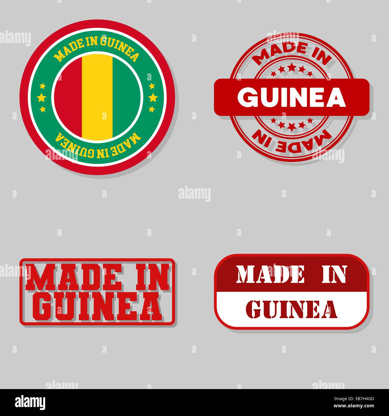 Set mit vier Marken mit Flagge aus Guinea Stock Vektor