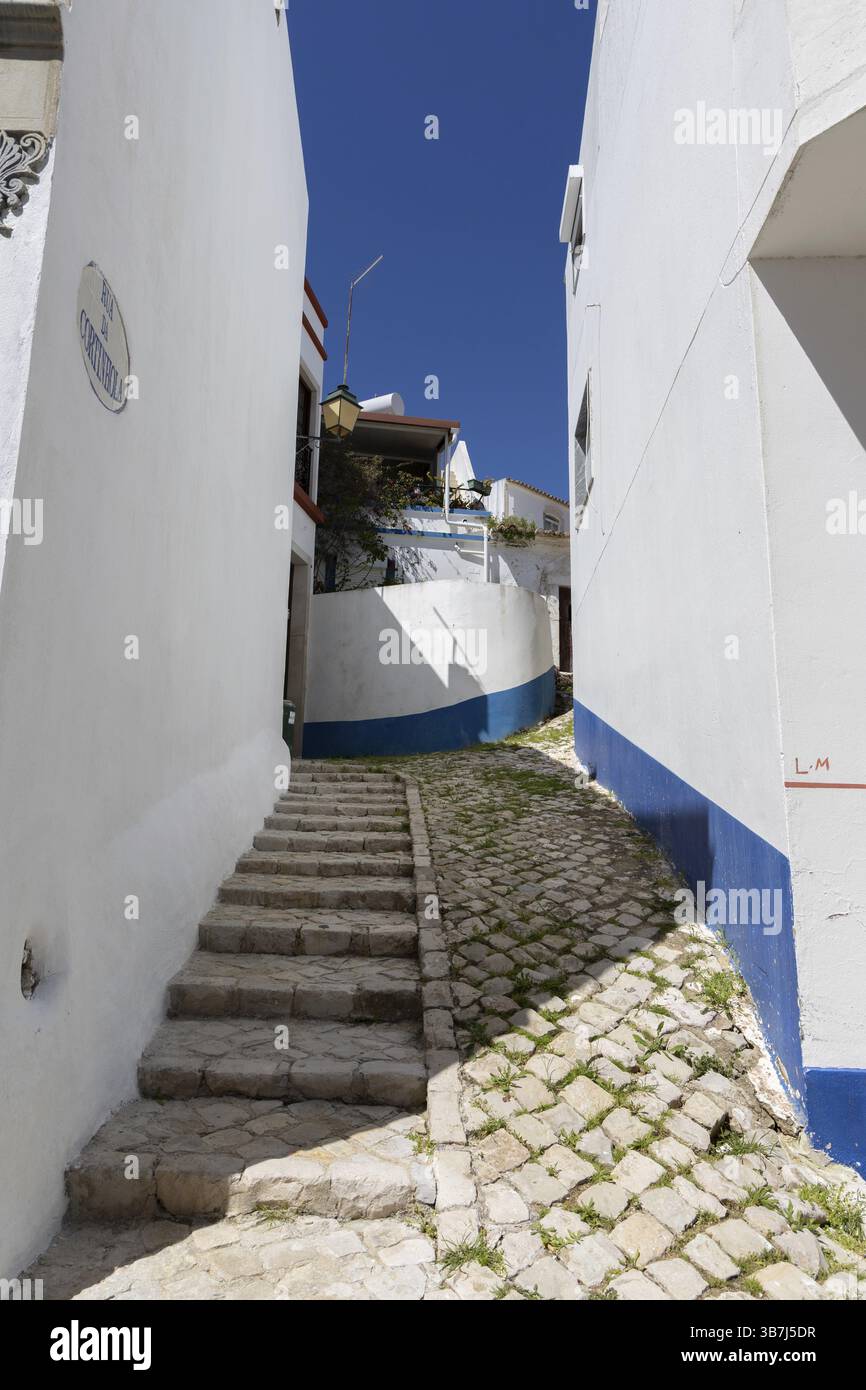 Ein wunderschönes altes Bergdorf umgeben von Natur. Typische weiße Häuser in Alte, Algarve, Portugal, Europa Stockfoto