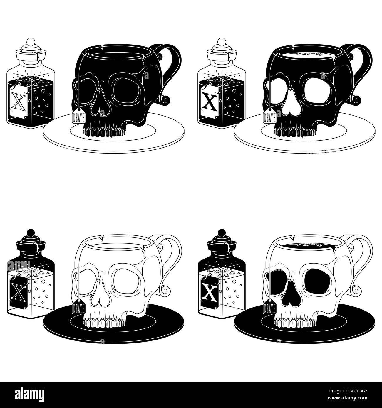 Menschlicher Schädel Geformter Porzellan-Teetasse, Schädel Geformter Kaffeetasse Magischer Trank-Cup, Halloween Dämonic Cup Stock Vektor