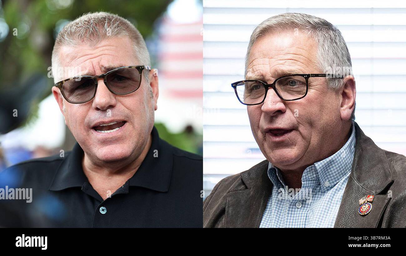 3. März 2024: Der ehemalige Senator Darren Bailey, Linke, fordert den US-Repräsentanten Mike Bost im 12. Kongressbezirk von Illinois heraus. (Foto: © Trent Sprague und E. Jason Wambs/Chicago Tribune via ZUMA Press Wire) Stockfoto