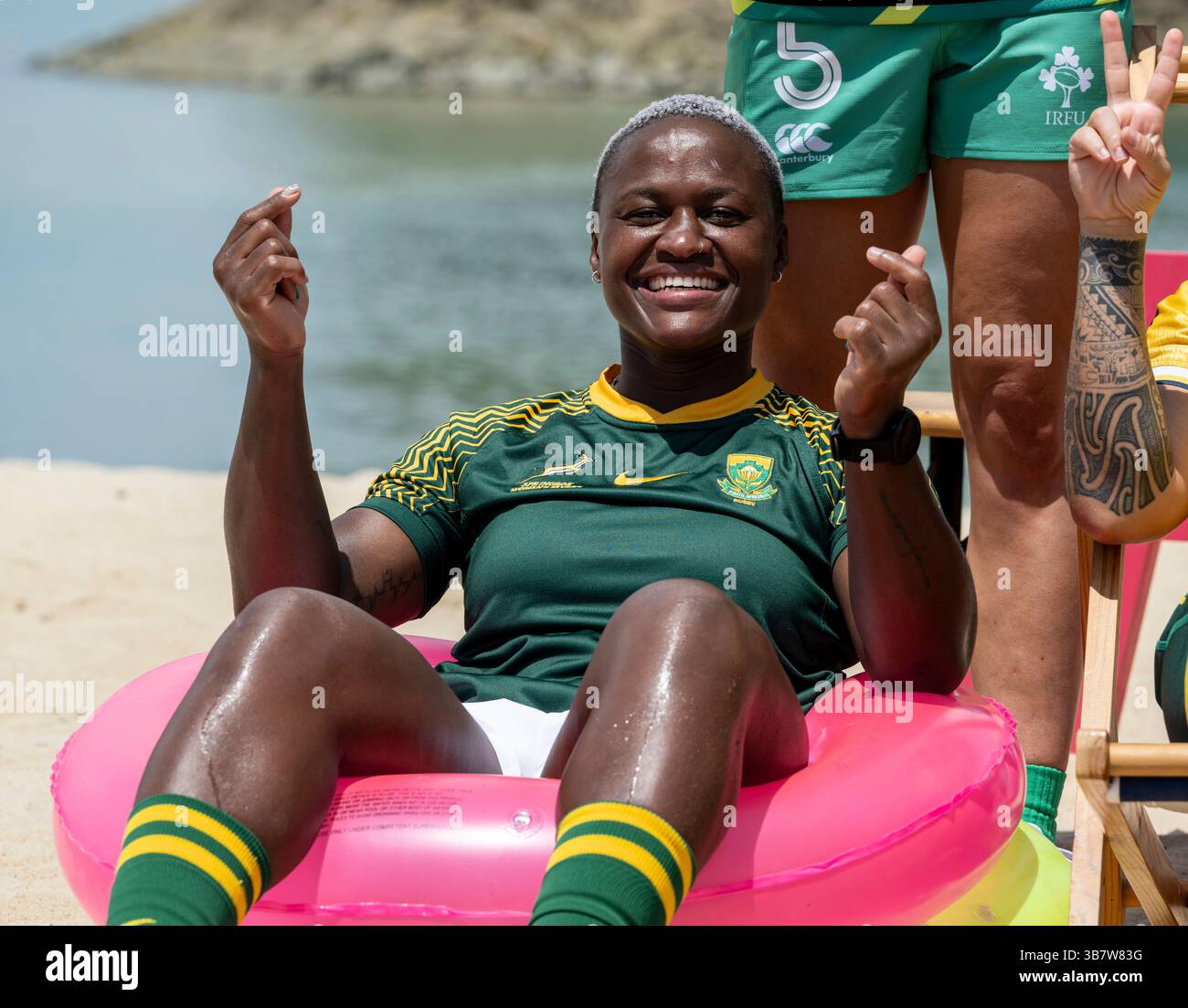 März 30, 2024, Singapur, Singapur: World Rugby HSBC SVNS Singapore Sevens Captains Foto. Alle qualifizierten Kapitän des Teams Singapur Sevens treffen sich auf Siloso Beach Sentosa vor diesem weekendÃs-Wettbewerb. Soth African Womens Captain. (Bild: © Jayne Russell/ZUMA Press Wire) Stockfoto