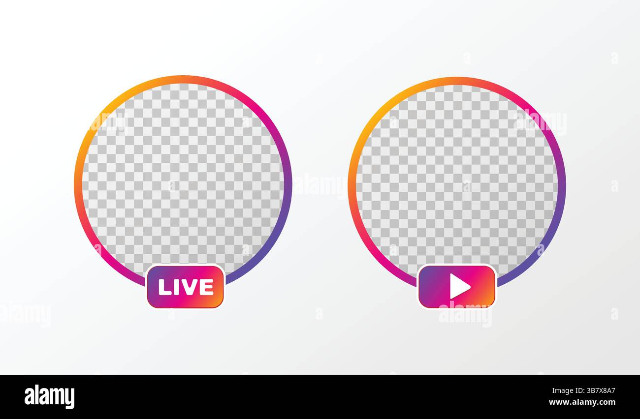Lebendige und farbenfrohe Live- und Video-Symbole mit transparentem Hintergrund Stock Vektor