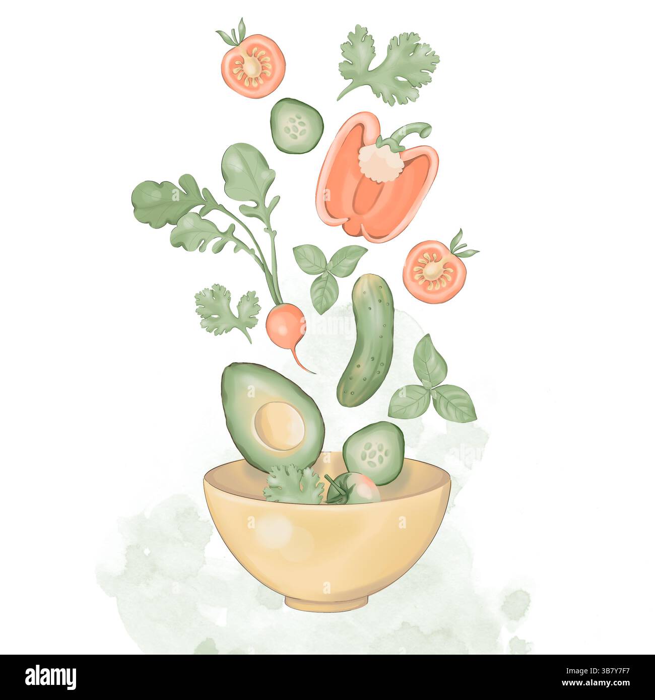 Essensillustration mit Gemüsesalat Stockfoto