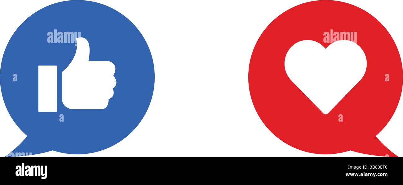 Sprechblase mit Like- und Love-Symbolen im flachen Stil. Social Media Reaktion Symbol Vektor-Illustration Stock Vektor