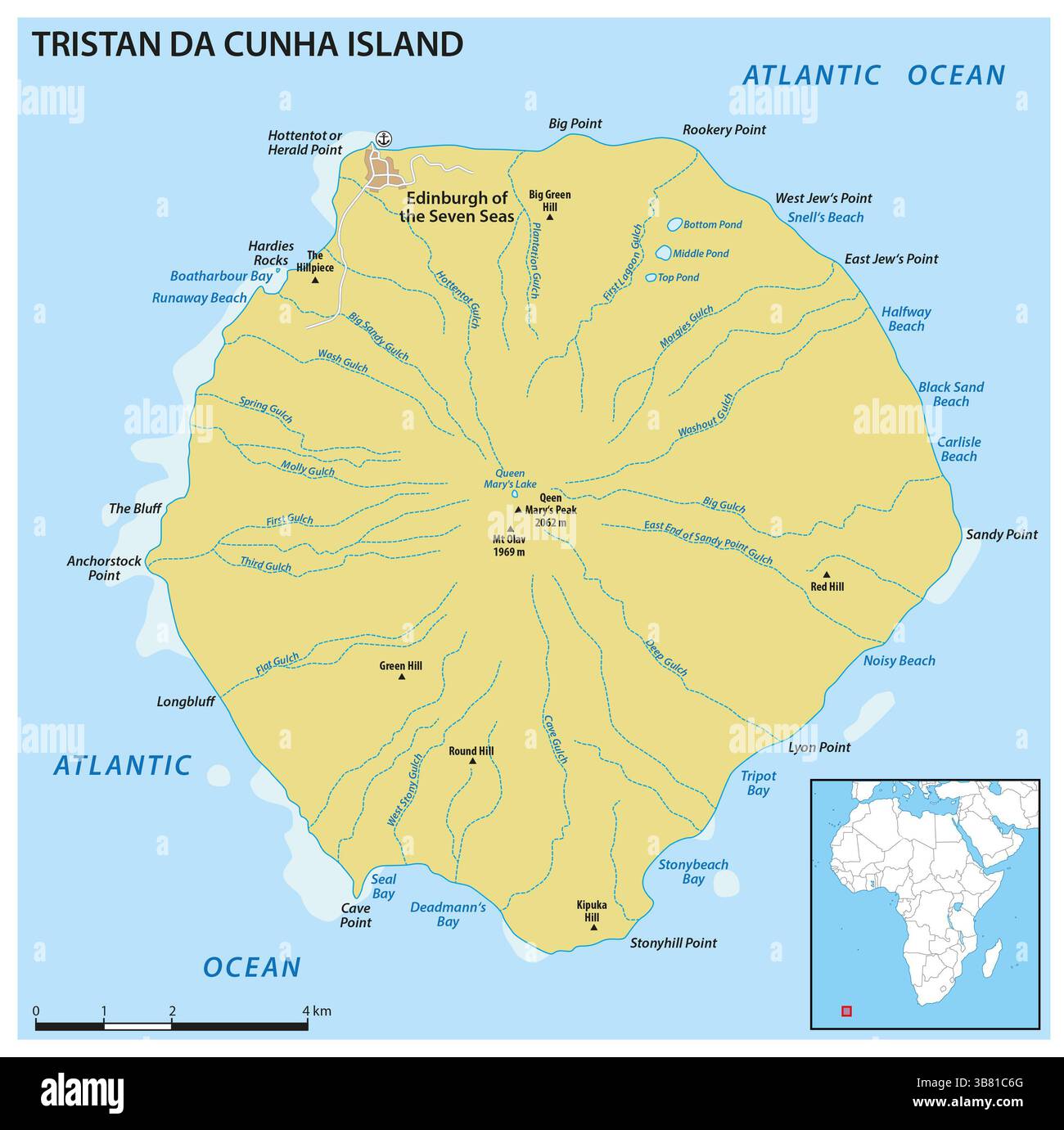 Karte Tristan da Cunha Insel im Atlantischen Ozean Britisches Überseegebiet Stockfoto