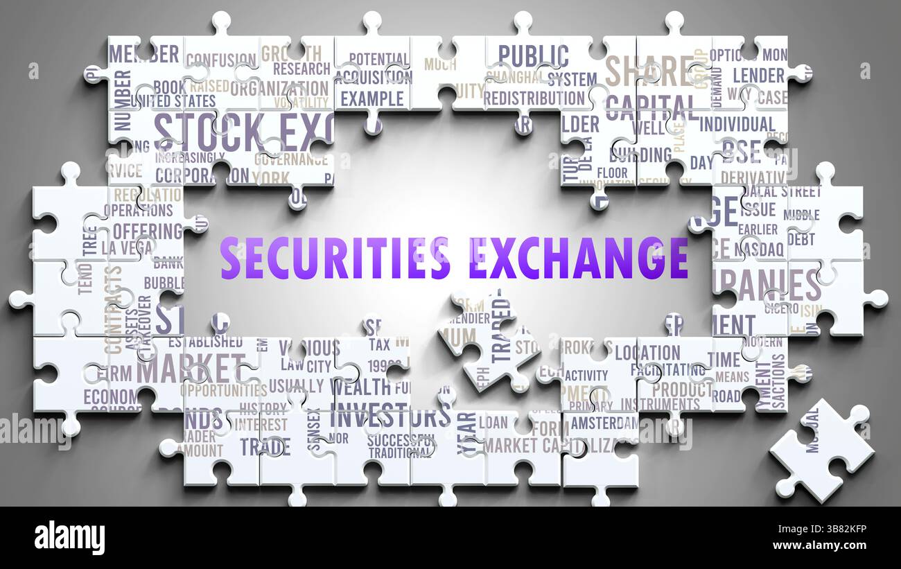 Die Wertpapierbörse ist ein komplexes Thema, das mit anderen wichtigen Themen zusammenhängt. Stockfoto