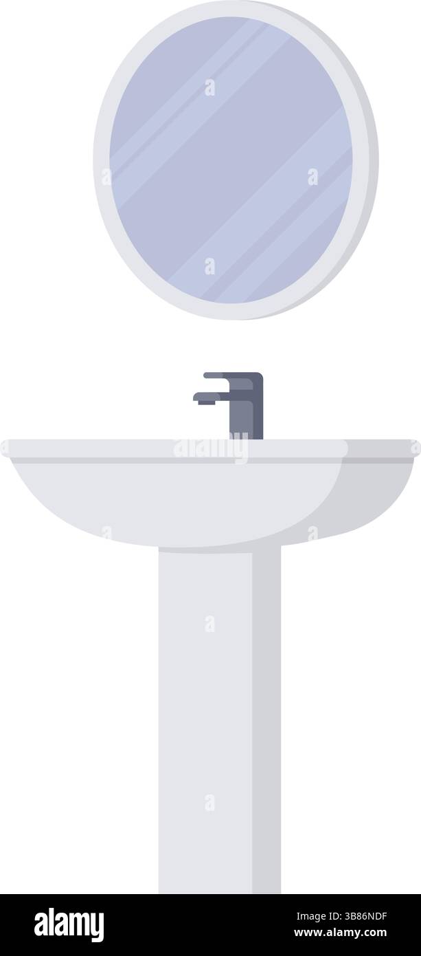 Keramikwaschbecken und Spiegel isoliert, Innendesign-Konzept des Badezimmers Stock Vektor