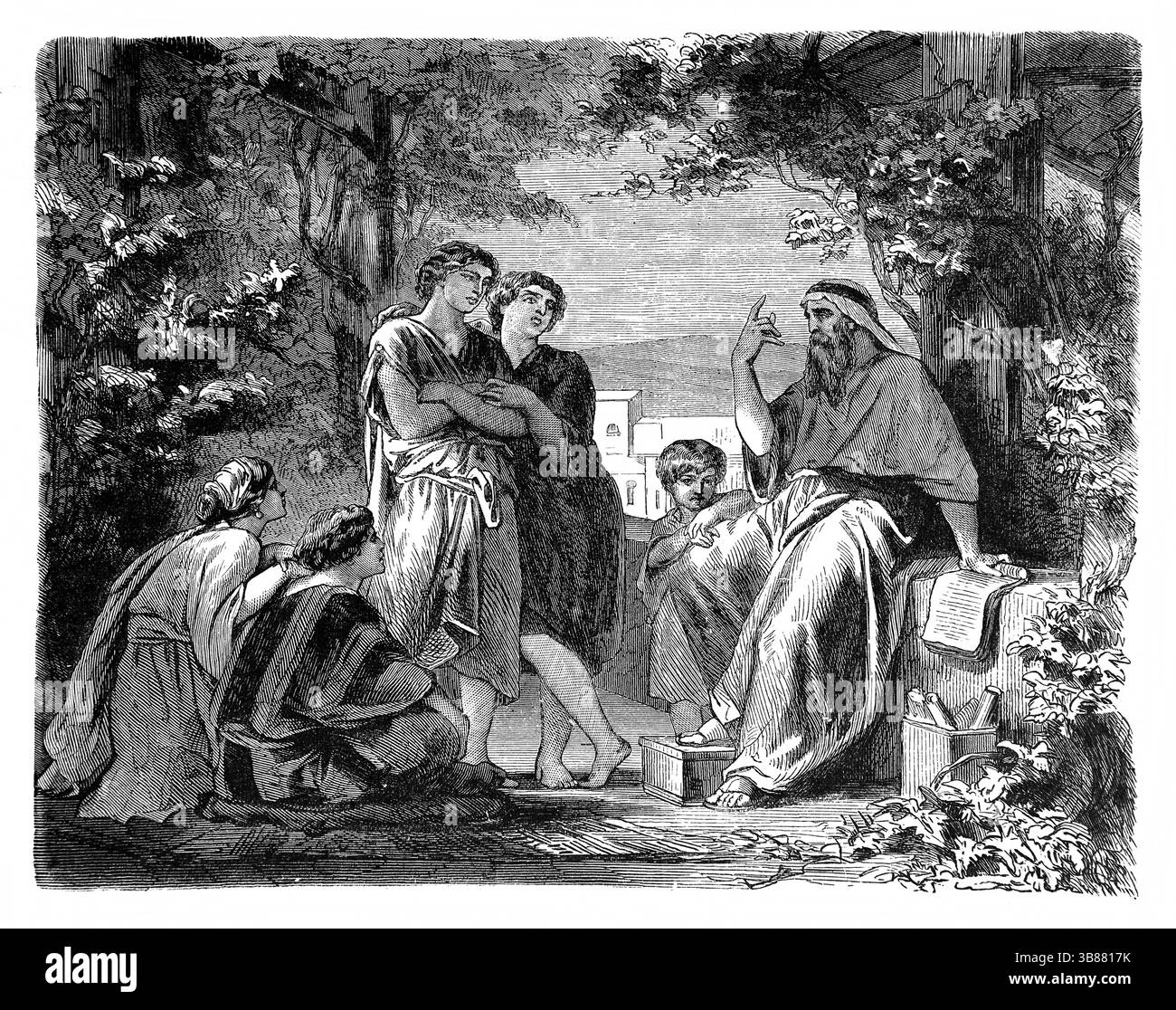 Illustration eines Vaters, der seinen Kindern die Gesetze lehrt (Deuteronomium) aus dem Antiken des 19. Jahrhunderts die Heilige Bibel mit dem Alten und Neuen Testament Stockfoto Illustration eines Vaters, der seinen Kindern die Gesetze lehrt (Deuteronomium) aus dem Antiken des 19. Jahrhunderts die Heilige Bibel mit dem Alten und Neuen Testament Stockfoto