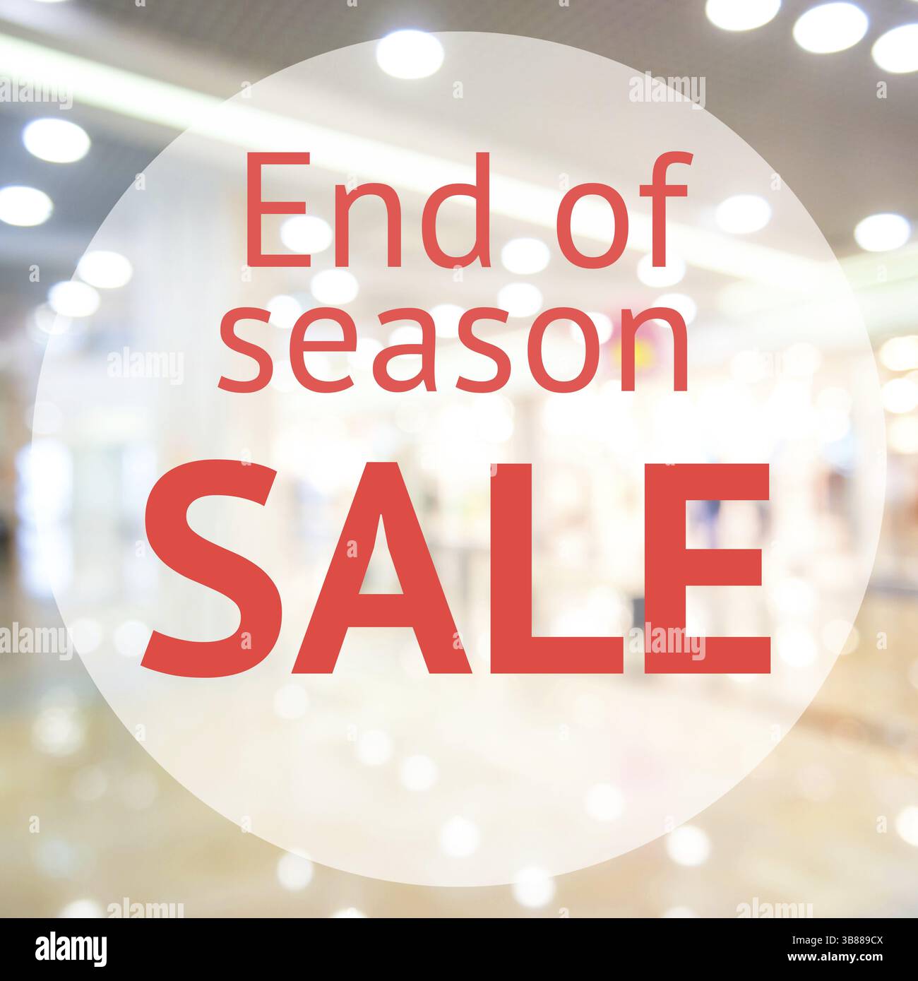 Verkaufsschild zum Saisonende über verschwommenem Hintergrund. Design für Shop- und Verkaufsbanner Stockfoto