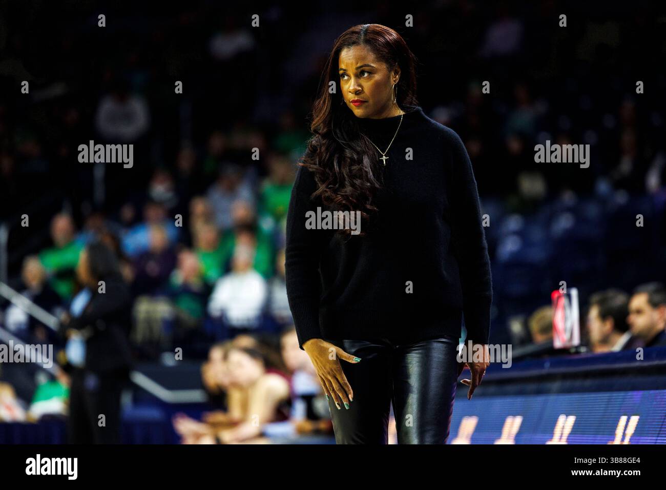 6. Dezember 2023: Notre Dame Head Coach Niele Ivey während des NCAA Women's Basketball Spiels zwischen den Lafayette Leoparden und den Notre Dame Fighting Irish im Purcell Pavilion im Joyce Center in South Bend, Indiana. Notre Dame besiegte Lafayette mit 96.42. John Mersits/CSM. (Kreditbild: © John Mersits/CSM via ZUMA Press Wire) Stockfoto