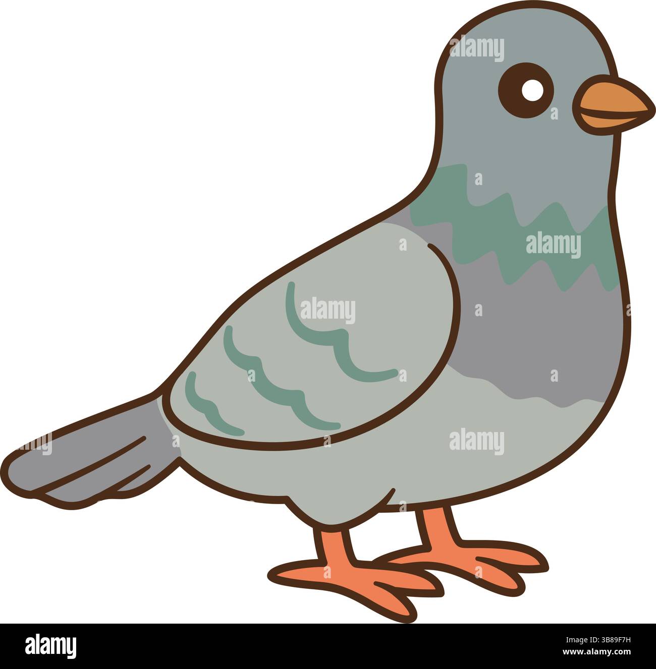 Lustige Graue Taube. Handgezeichnetes, flaches Design, Taubenvogel. Für Kinderbücher, Story Illustrationen, Grußkarten, Aufkleber, T-Shirts, Becher und Plakate Karikaturstadt ​​bird. Vektorabbildung Stock Vektor