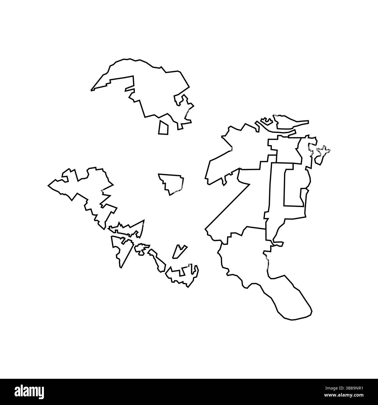 Stadt Savannah, Georgia, Vereinigte Staaten von Amerika Kartenhintergrund mit Bezirken. Karte der Vereinigten Staaten von Amerika isoliert auf weißem Hintergrund. Stock Vektor