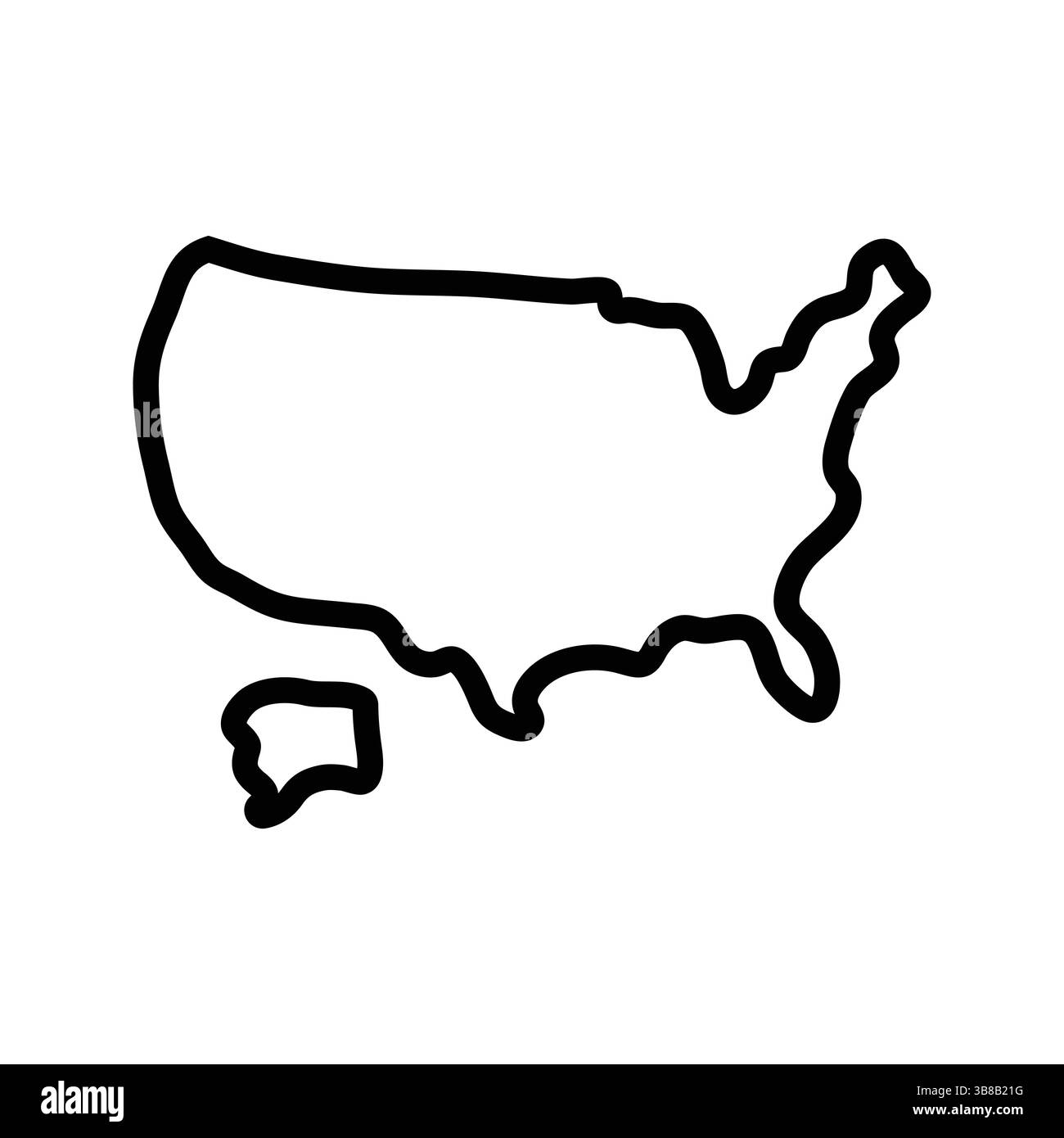 Kartensymbol für den Vereinigten Staat von Amerika. Umrisskarte USA. Einfaches Design mit Symbolen. Vektorabbildung Stock Vektor