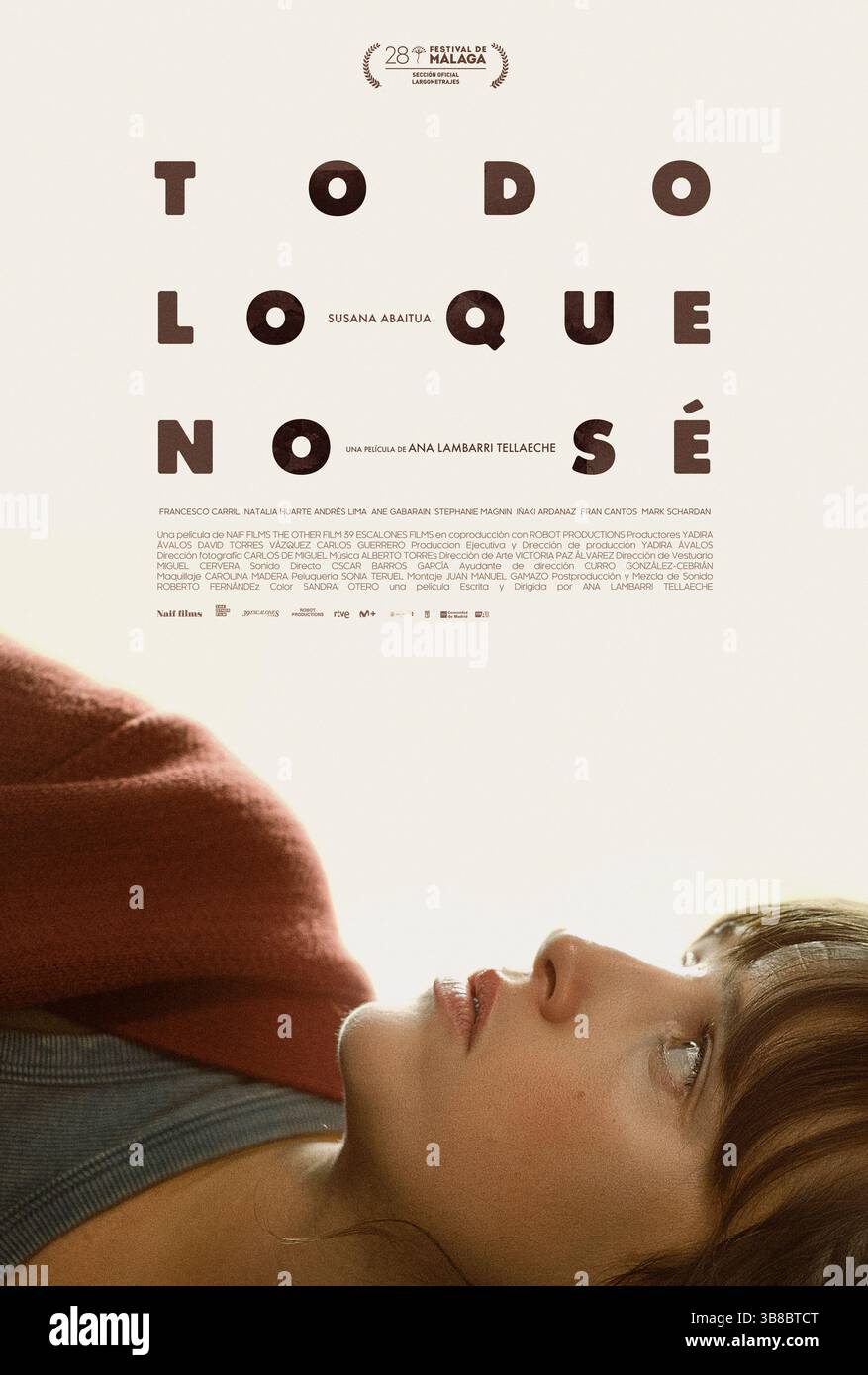 Todo lo que no sé (2025) von Ana Lambarri mit Susana Abaitua, Francesco Carril und Natalia Huarte. Die Routine einer gelangweilten Frau wird gestört, wenn ein ehemaliger Kollege vorschlägt, ein altes Technologieprojekt zu überdenken. Spanisches Werbeplakat NUR REDAKTIONELLE VERWENDUNG. Quelle: BFA / Naif Films Stockfoto