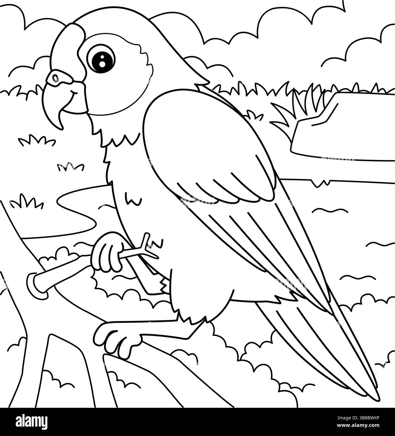 Bird Amazon Papageienmalseite für Kinder Stock Vektor