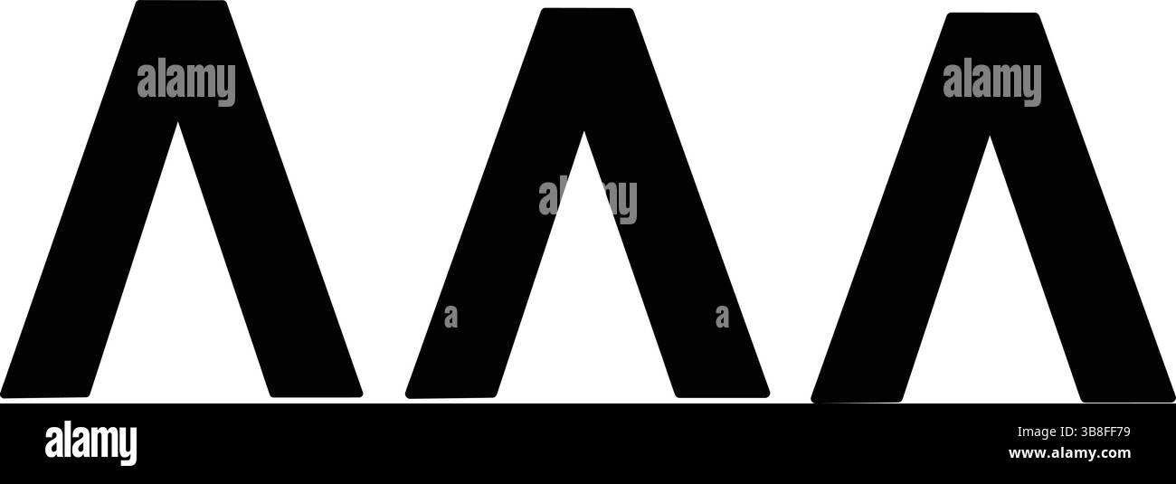 Die Schwarzweiß-3D-Schriftart enthält vier Metalldreiecksformen als Buchstabensymbole Stock Vektor