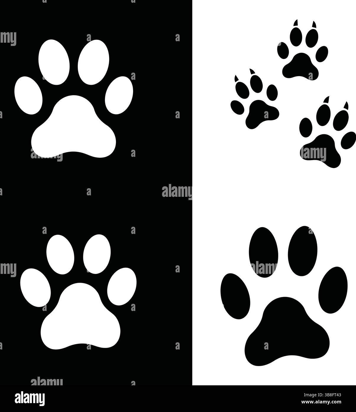 Abwechselndes Paw-Druckmuster – Schwarzweiß-Symbole Für Die Bodenabmessung Von Haustieren Stock Vektor