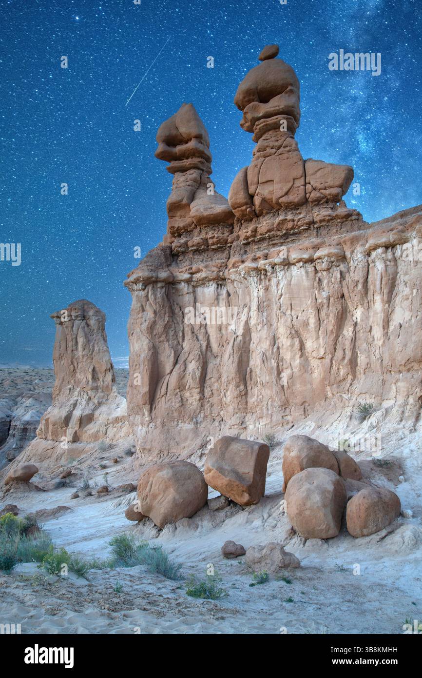 USA, Utah, Südwesten, Colorado Plateau, Emery County, Goblin Valley State Park, Night Hoodoos Stockfoto