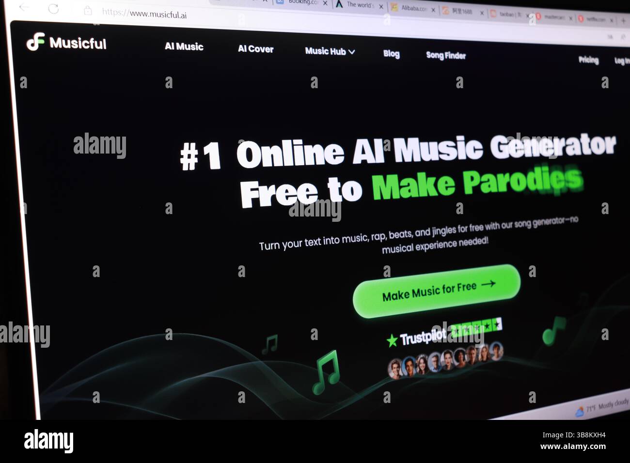 Online-KI-Musikgenerator für kostenlose Parodien. Stockfoto