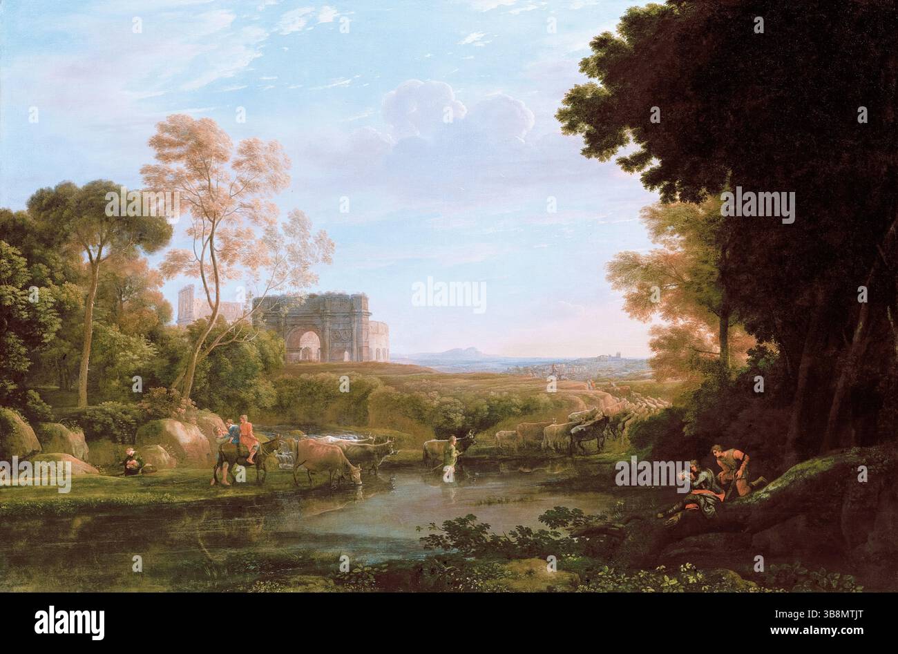 Claude Lorrain, Pastoral mit dem Konstantinsbogen, Landschaftsmalerei in Öl auf Leinwand, 1648 Stockfoto