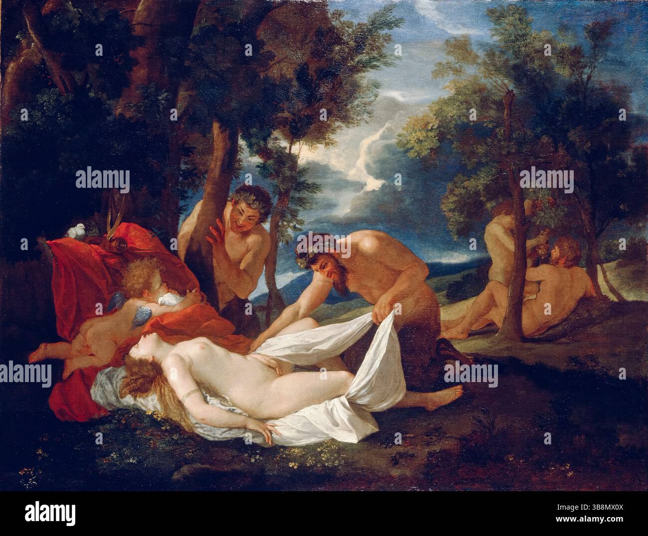 Nicolas Poussin, schlafende Venus überrascht von Satyren, Ölgemälde auf Leinwand, um 1625 Stockfoto