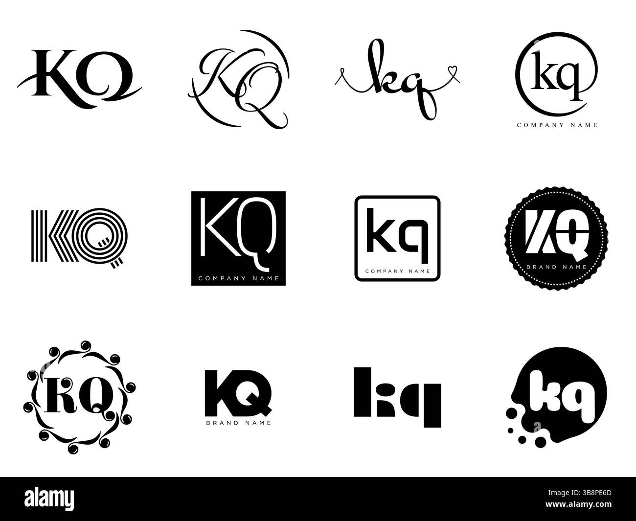 Firmenvorlage mit KQ-Logo. Buchstaben k und q. Setzen Sie mit Designelementen verschiedene klassische Serifenschriftarten und modernen, auffälligen Text. Anfängliche Schriftart Stock Vektor