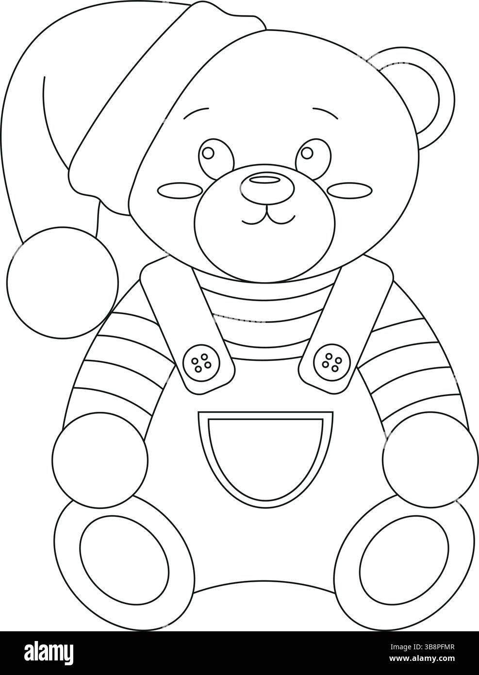 Vektor-Illustration mit Teddybär in einer Mütze, Frohe Weihnachten, handgezeichnet Stock Vektor