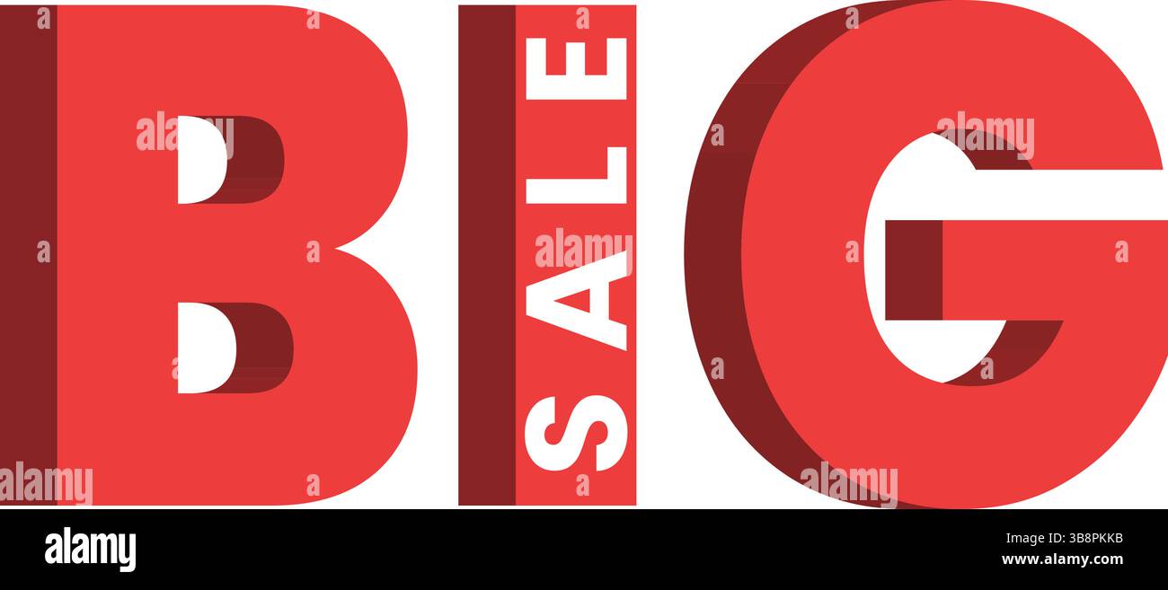 3D Big SALE Red Text Graphic. Fettdruck für Rabatte und Marketingzwecke Stock Vektor