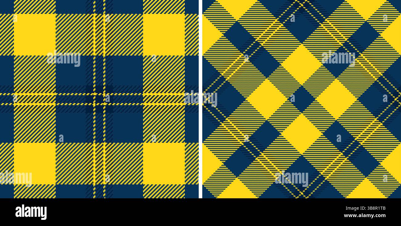 Klassisches Karomuster in leuchtendem Blau und Gelb. Vielseitiges Design für Textilien, Hintergründe oder digitale Kunst. Steht für Tradition, Wärme und Kühnheit Stock Vektor
