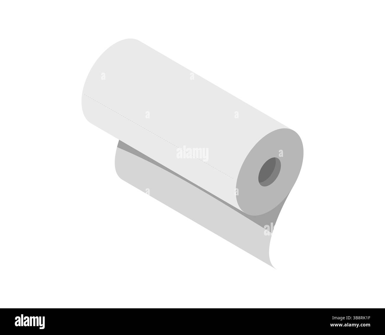 Klare, minimalistische isometrische Darstellung einer Papierrolle. Perfekt für Konzepte der Frische, Neuanfänge oder saubere Lösungen. Stock Vektor