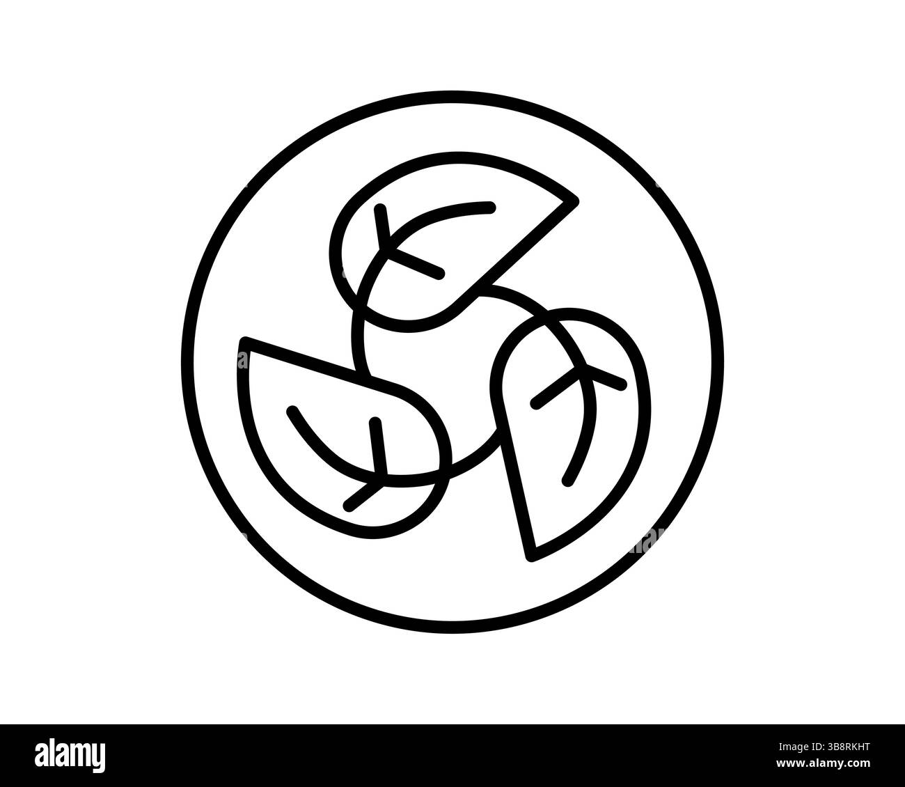 Minimalistisches Line Art-Symbol mit drei stilisierten Blättern in einem Kreis. Repräsentiert Natur, organische Konzepte, Ökologie und Nachhaltigkeit. Perfekt für Stock Vektor