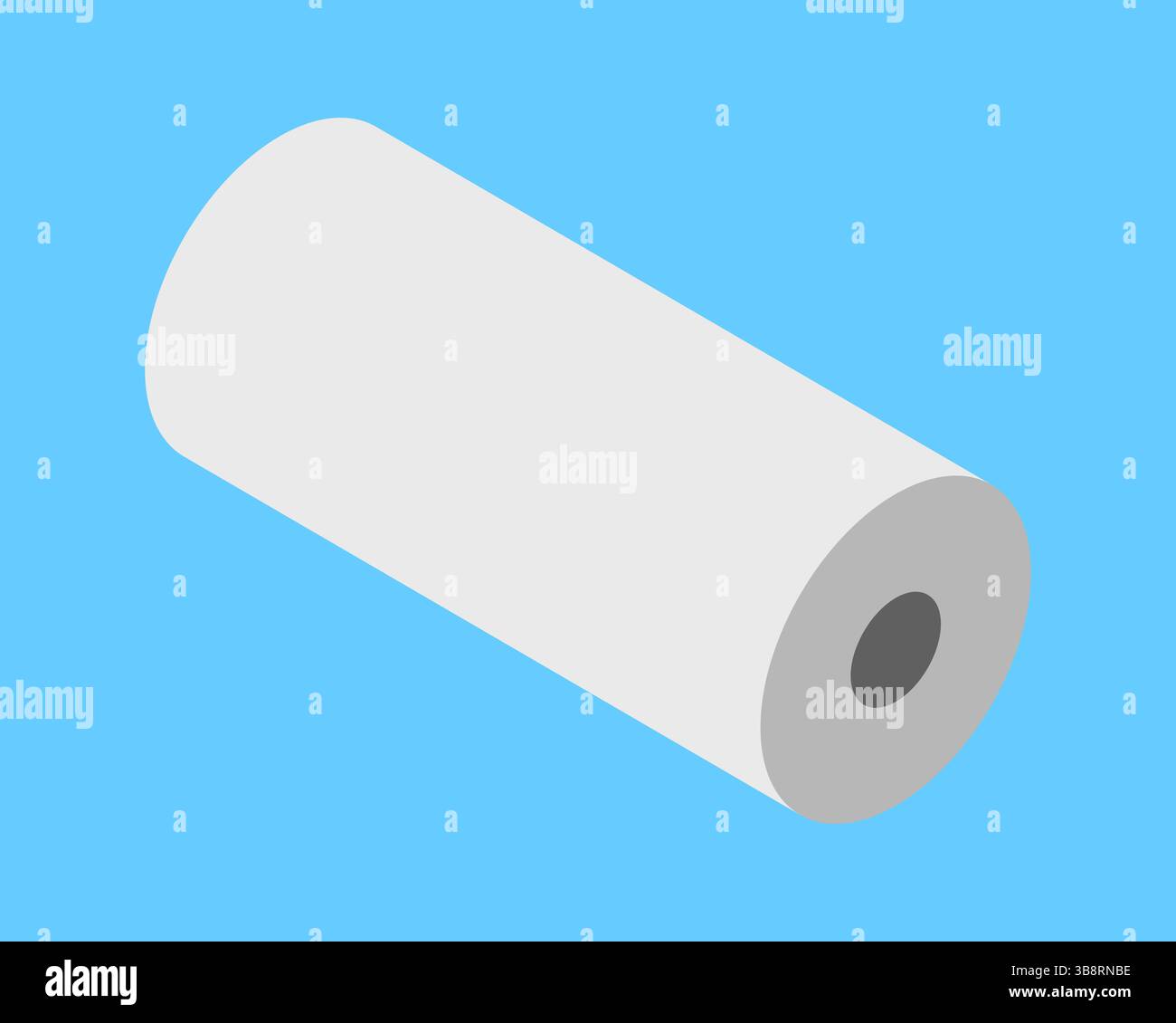 Isometrische Darstellung einer großen Rolle leeres Papier vor hellblauem Hintergrund. Perfekt für Konzepte des Potenzials, Anfänge, neue Projekte, o Stock Vektor