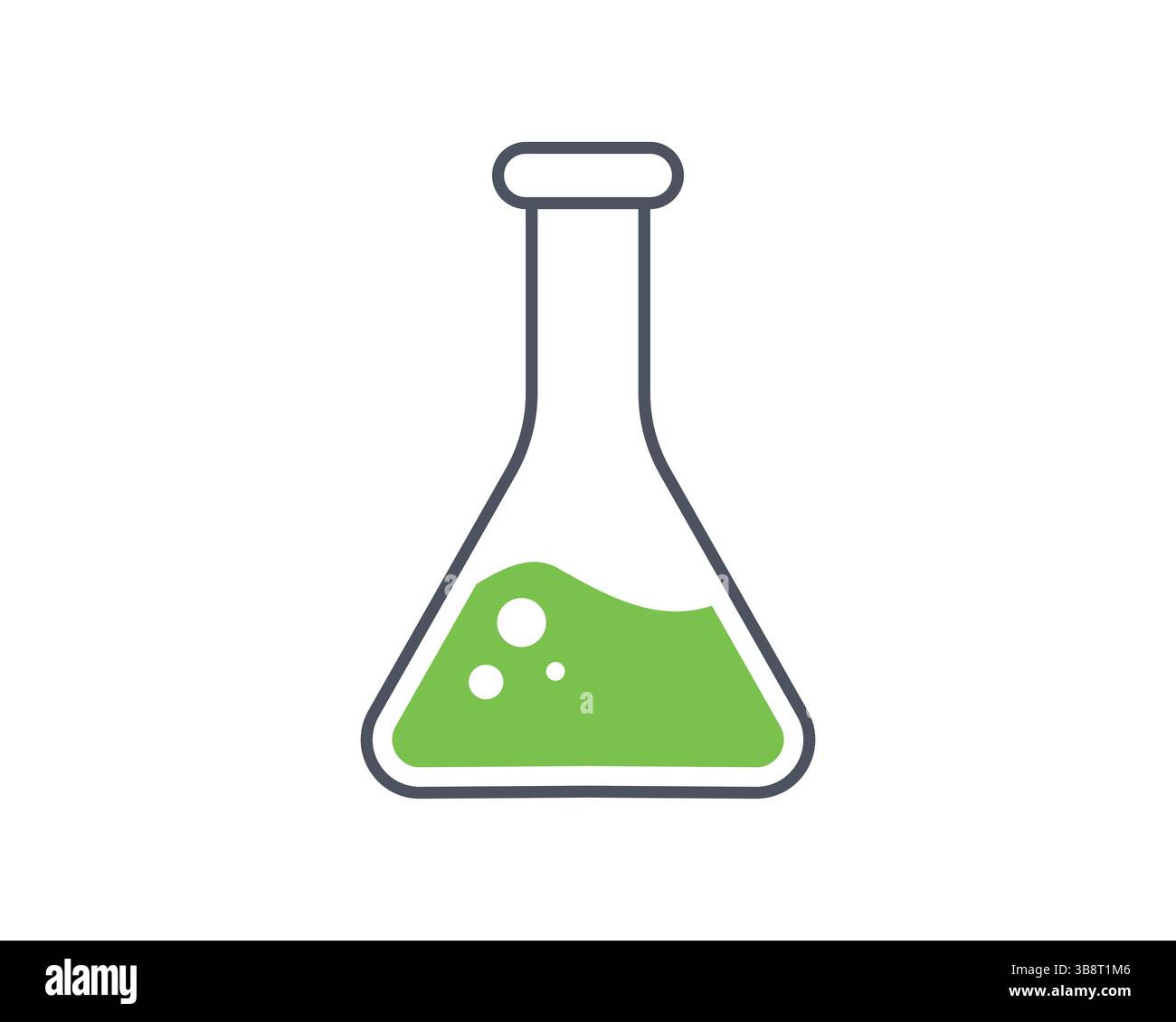 Einfache, saubere Abbildung eines Erlenmeyerkolbens mit einer hellgrünen Flüssigkeit. Perfekt für Wissenschaft, Chemie, Labor oder Bildungseinrichtungen Stock Vektor