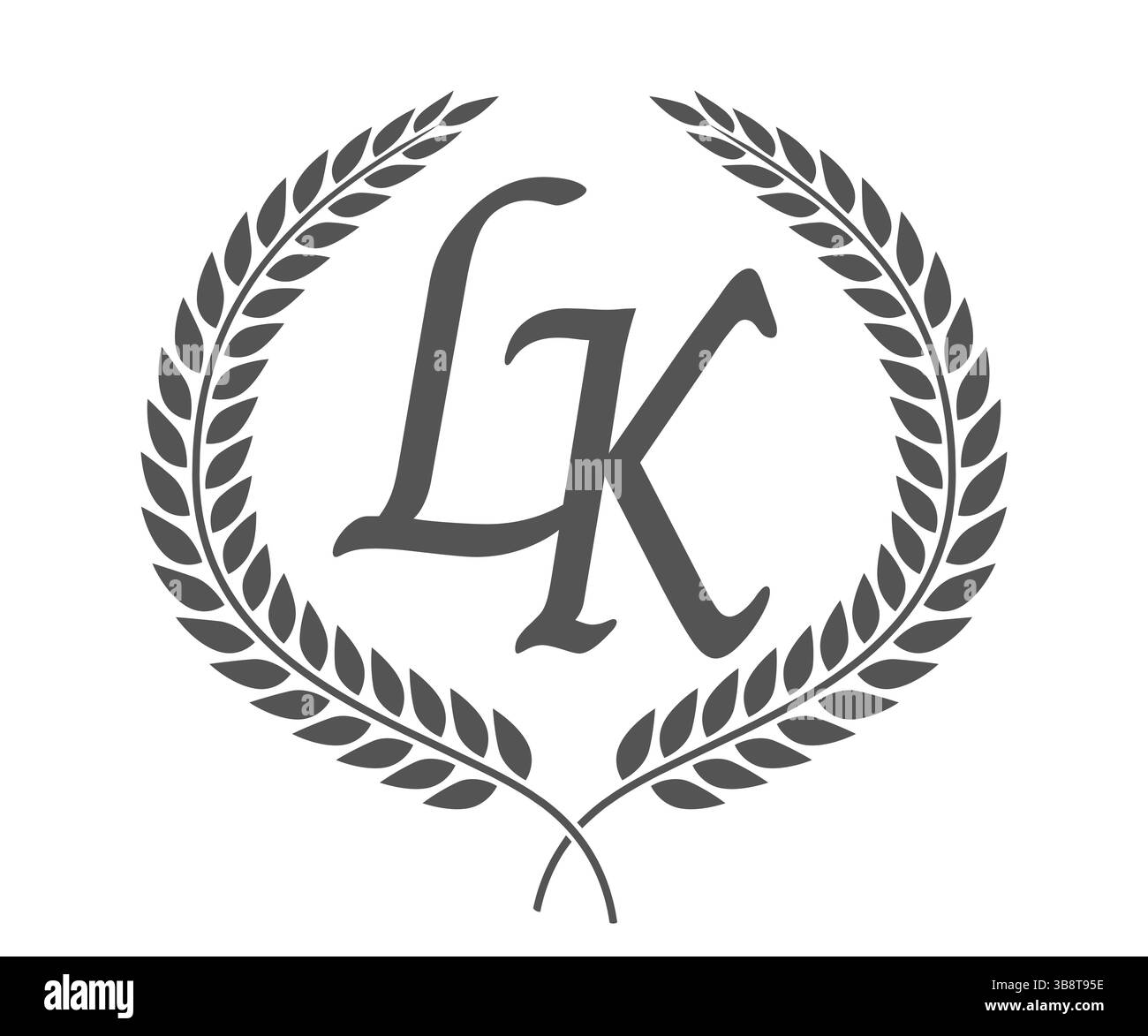 Anfangsbuchstaben L und K, LK-Monogramm-Logo mit Lorbeerkranz. Luxuriöses Emblem mit Kalligraphie-Schriftart. Stock Vektor