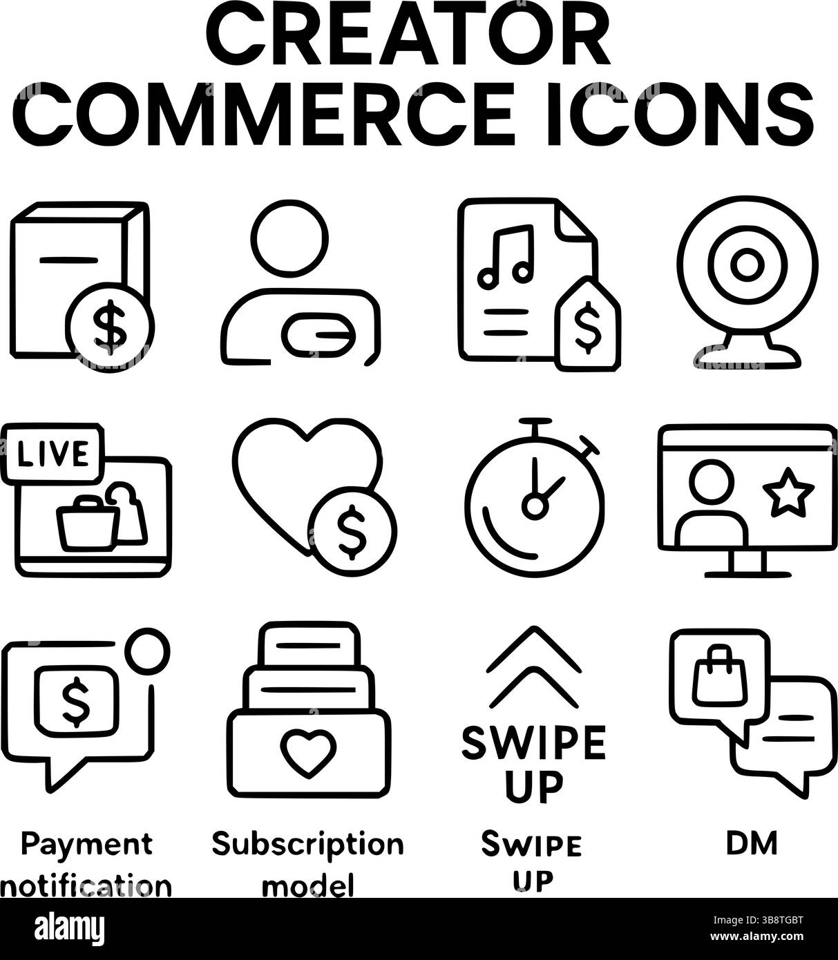 Creator Commerce Line Symbole für 2025 digitale Trends festgelegt Stock Vektor
