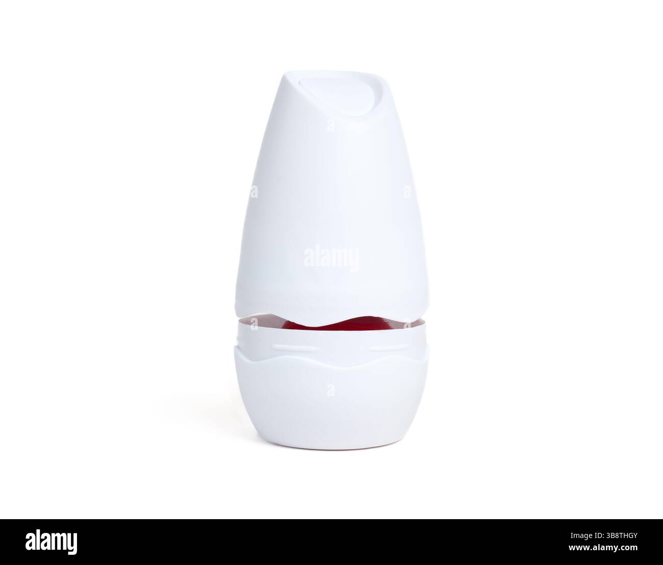 Isolierter Lufterfrischer mit Gel. Langlebiger Raumgeruchsneutralisator für den Einsatz zu Hause und in Innenräumen. Weiße, moderne Form. Monatlich ersetzen. Selektiver Fokus. Whi Stockfoto