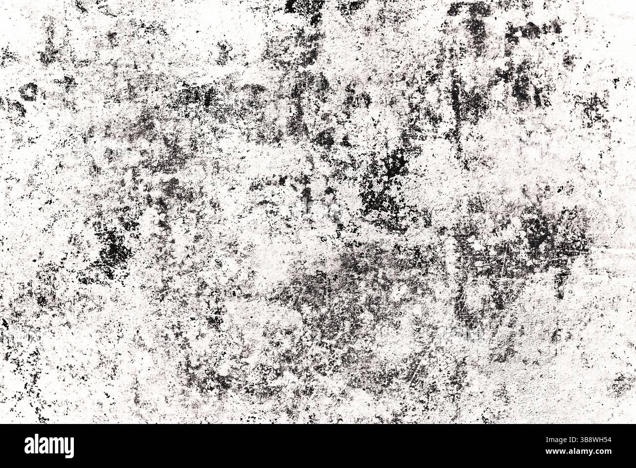 Schwarz-weiß-strukturierte Textur. Grobe Oberfläche schleifen. Verwittertes abstraktes Muster. Verschmutztes, verkratztes Hintergrundbild. Stockfoto