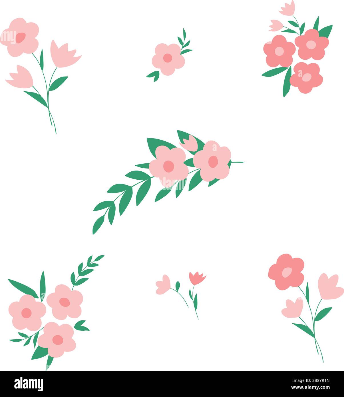 Set von rosa Blumen isolierte Elemente Stock Vektor