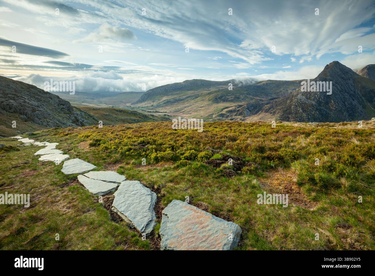 Wanderweg im Snowdonia National Park, Nordwales. Stockfoto
