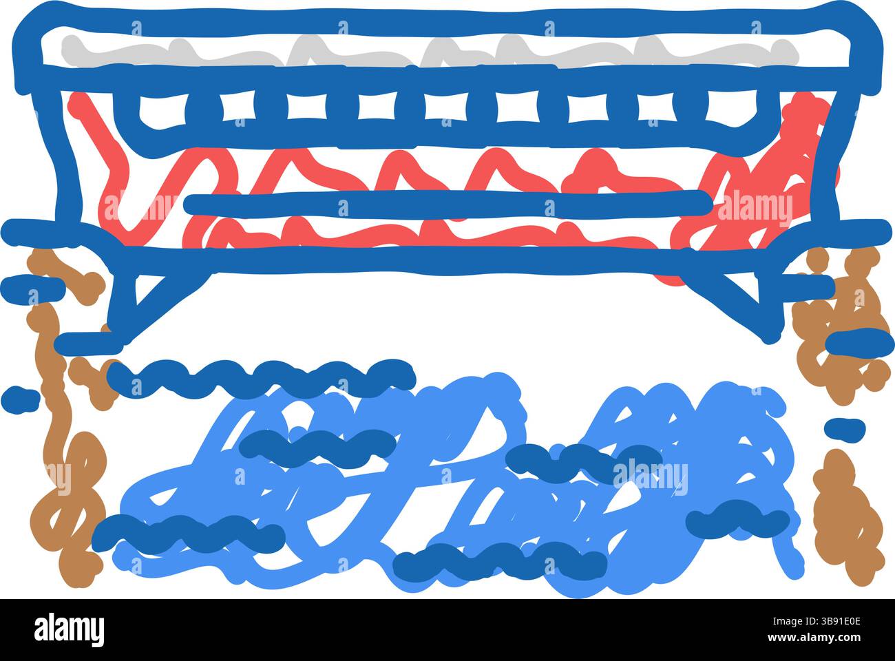 Illustration mit überdachter Brücke und Doodle-Symbol Stock Vektor