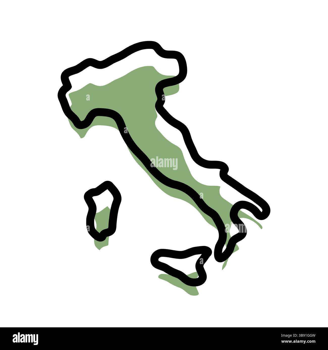 Grünes Kartensymbol für Italien. Umrisskarte Italien. Einfaches Design mit Symbolen. Vektorabbildung Stock Vektor