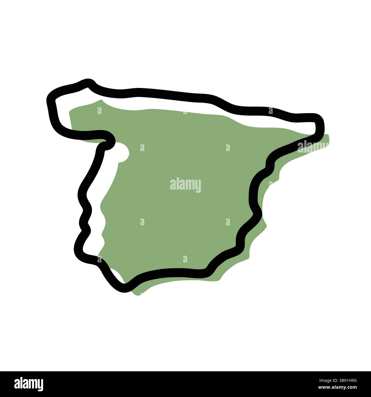 Grünes Kartensymbol für Spanien. Umrisskarte Spanien. Einfaches Design mit Symbolen. Vektorabbildung Stock Vektor