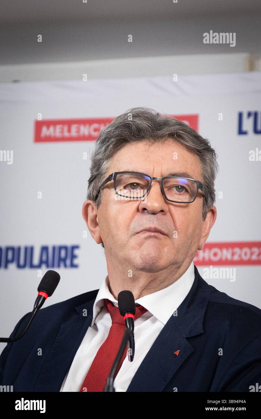 1. Juli 2021, Paris, Frankreich: Jean-Luc Melenchon, Präsidentschaftskandidat 2022 für La France Insoumise, präsentierte sein Sommerprogramm und die Ereignisse seines Wahlkampfes. (Bild: © Sadak Souici/ZUMA Press Wire) Stockfoto