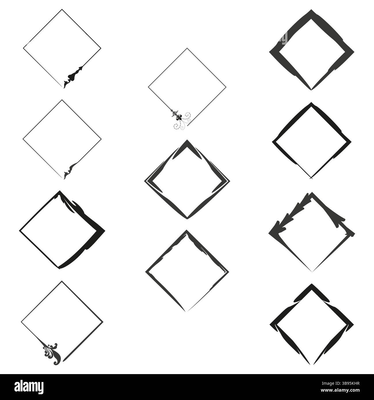Quadratisches Rahmensymbol. Dekorative Rahmenform. Abstraktes Grafikelement. Vektor-Eckset. Stock Vektor